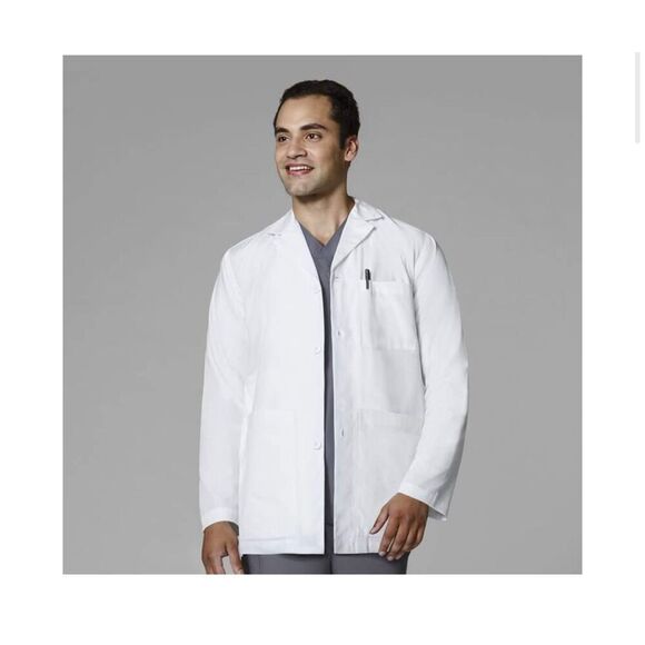 NEW Scrubology Men's White 31” Consultation Lab Coat M $42 - Picture 1 of 3